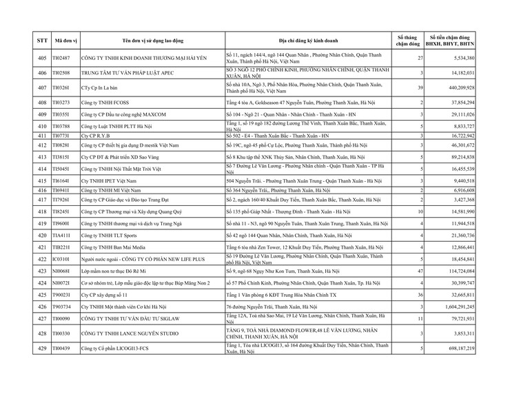 Danh sách đơn vị sử dụng lao động chậm đóng BHXH, BHYT trên địa bàn phường Thanh Xuân- Ảnh 19.