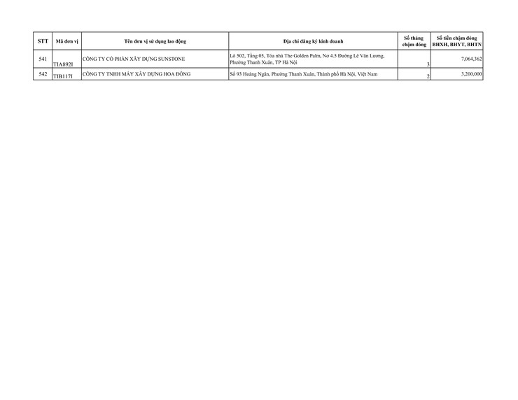Danh sách đơn vị sử dụng lao động chậm đóng BHXH, BHYT trên địa bàn phường Thanh Xuân- Ảnh 25.