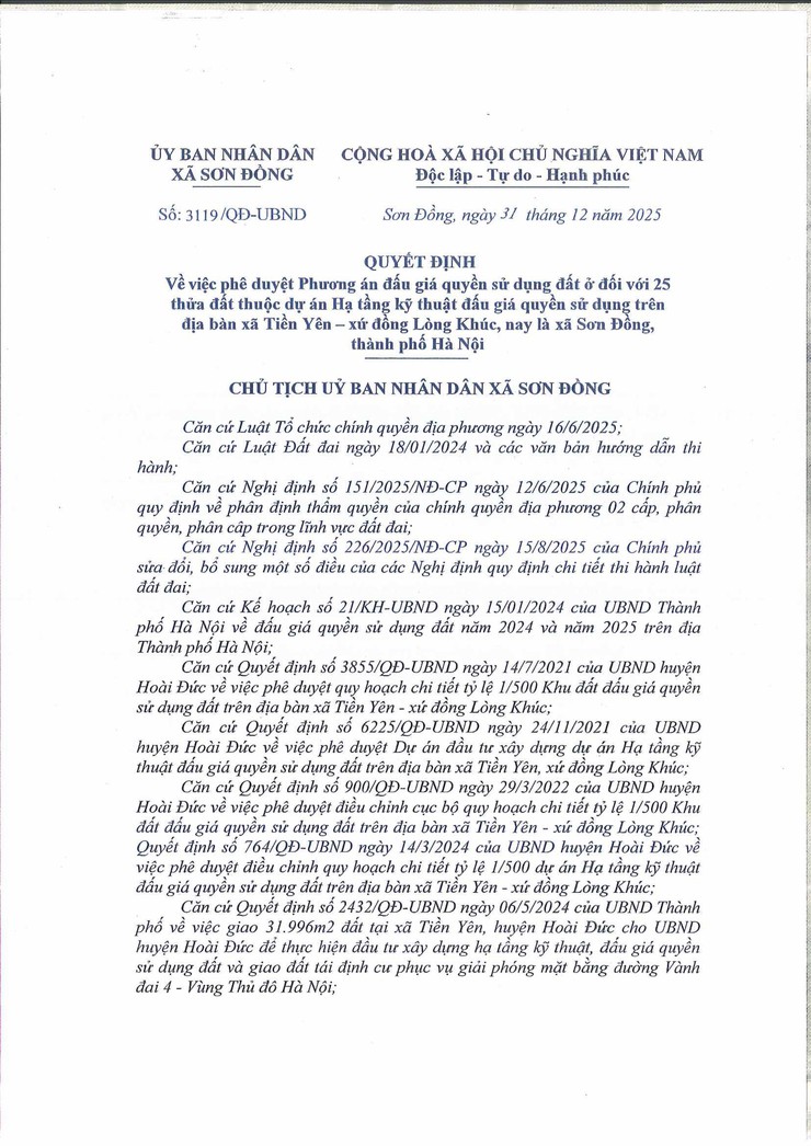 Thông báo đấu giá quyền sử dụng đất ở đối với 25 thửa đất trên địa bàn Tiền Yên - xứ đồng Lòng Khúc, xã Sơn Đồng, thành phố Hà Nội- Ảnh 14.