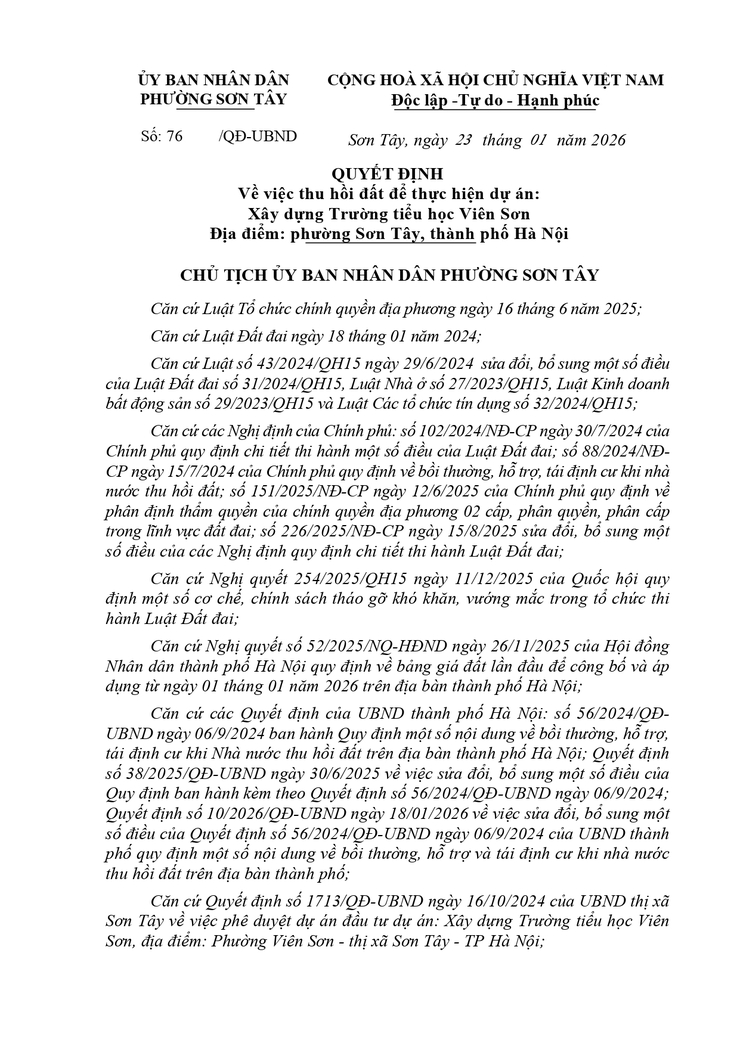 Thông báo công khai Quyết định thu hồi đất để thực hiện Dự án - Ảnh 1.