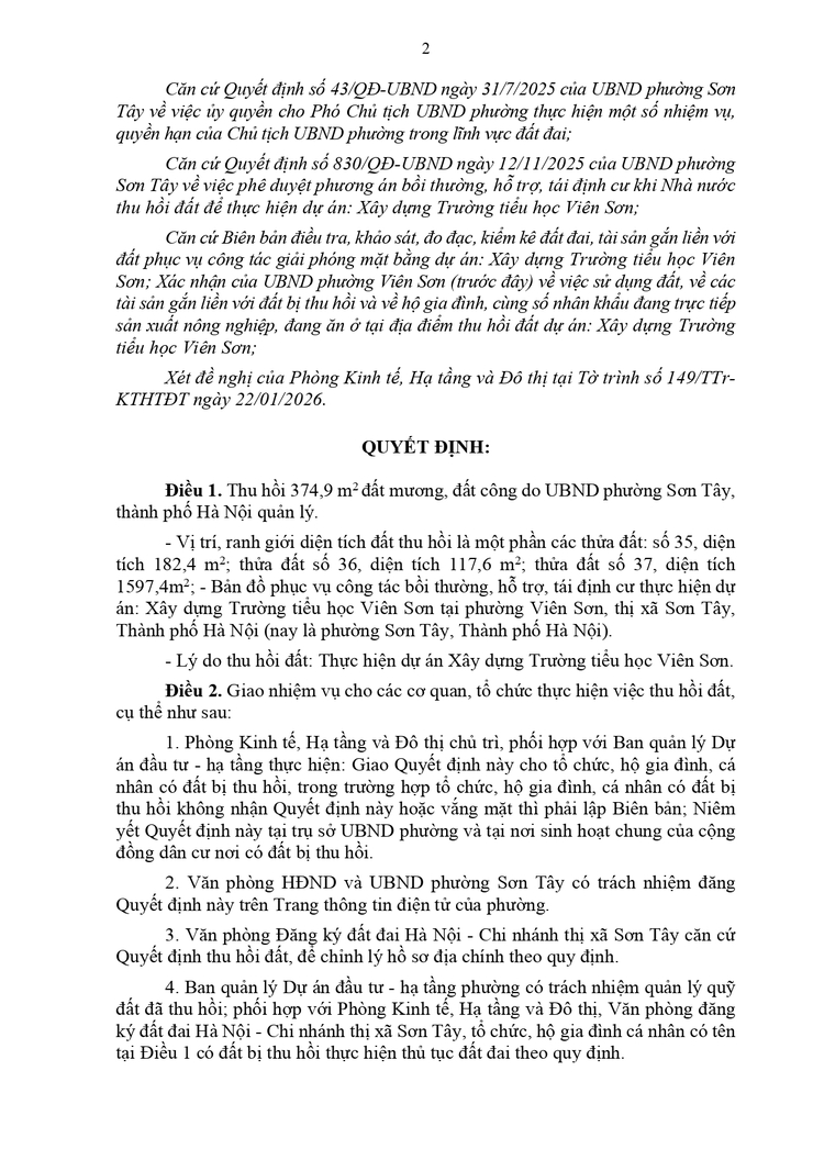 Thông báo công khai Quyết định thu hồi đất để thực hiện Dự án - Ảnh 2.