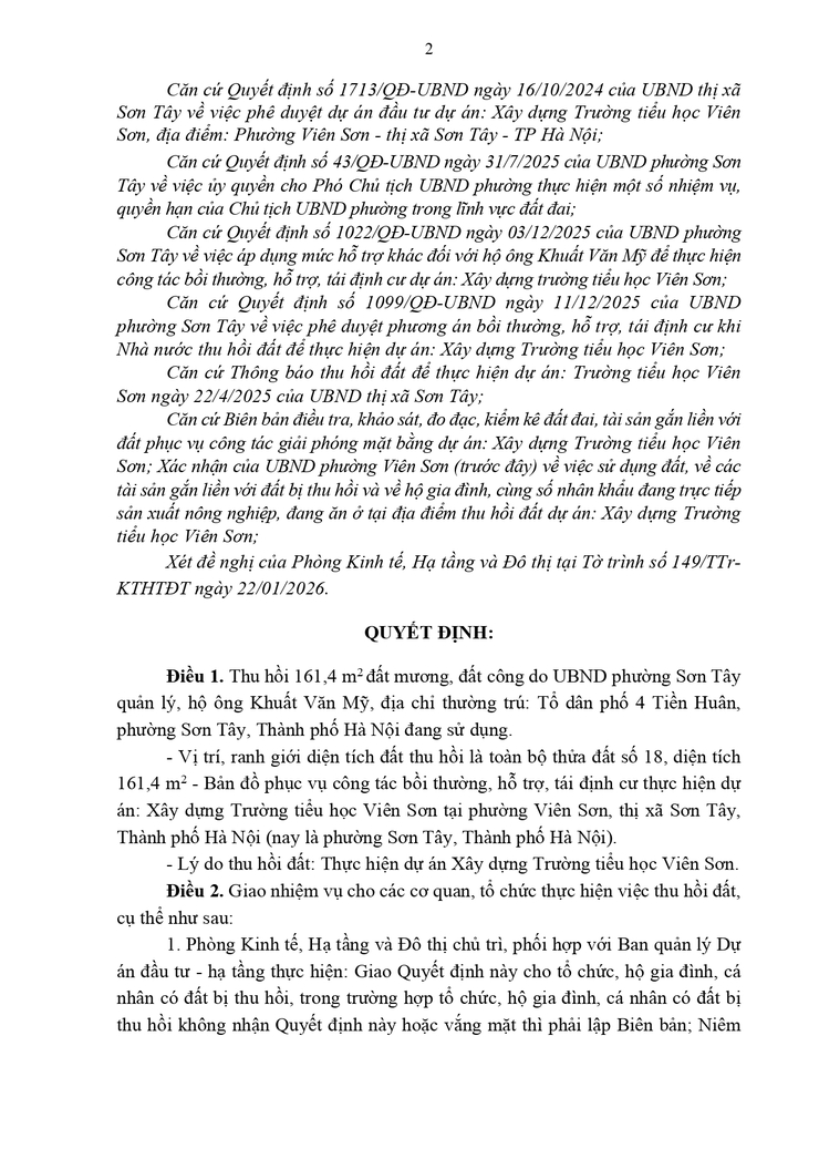 Thông báo công khai Quyết định thu hồi đất để thực hiện Dự án (hộ ông Khuất Văn Mỹ - Tổ dân phố 4 Tiền Huân)- Ảnh 2.
