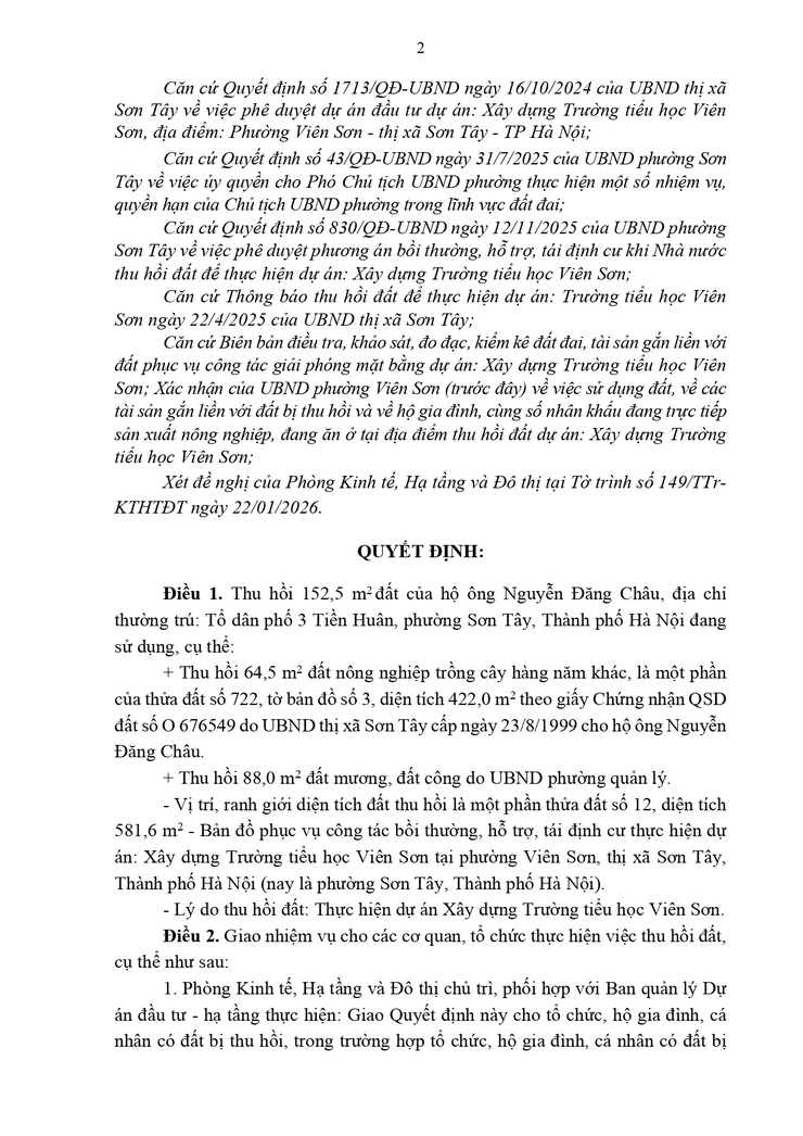 Thông báo công khai Quyết định thu hồi đất để thực hiện Dự án (ông Nguyễn Đăng Châu - Tổ dân phố 3 Tiền Huân)- Ảnh 2.