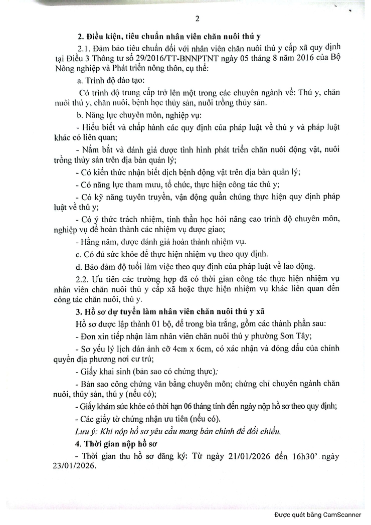Thông báo công khai tuyển chọn nhân viên chăn nuôi thú y trên địa bàn phường Sơn Tây- Ảnh 2.