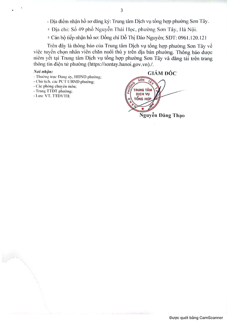 Thông báo công khai tuyển chọn nhân viên chăn nuôi thú y trên địa bàn phường Sơn Tây- Ảnh 3.