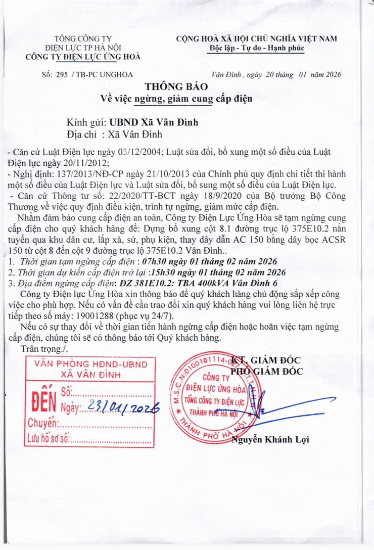 Thông báo về việc ngừng, giảm cung cấp điện- Ảnh 1.