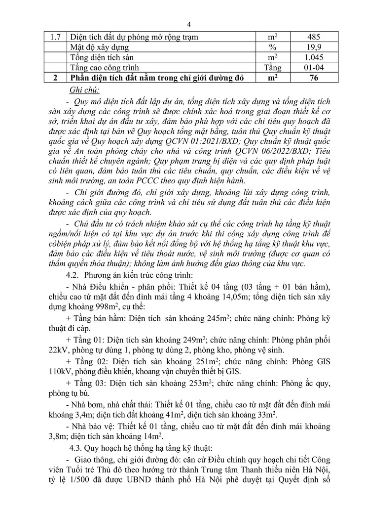 Công văn số 83/UBND-KTHTĐT ngày 15/01/2026 của UBND phường Bạch Mai về việc chấp thuận Quy hoạch tổng mặt bằng, tỷ lệ 1/500 dự án: Cải tạo trạm biến áp 110kV E1.22 Thanh Nhàn thành trạm GIS- Ảnh 4.