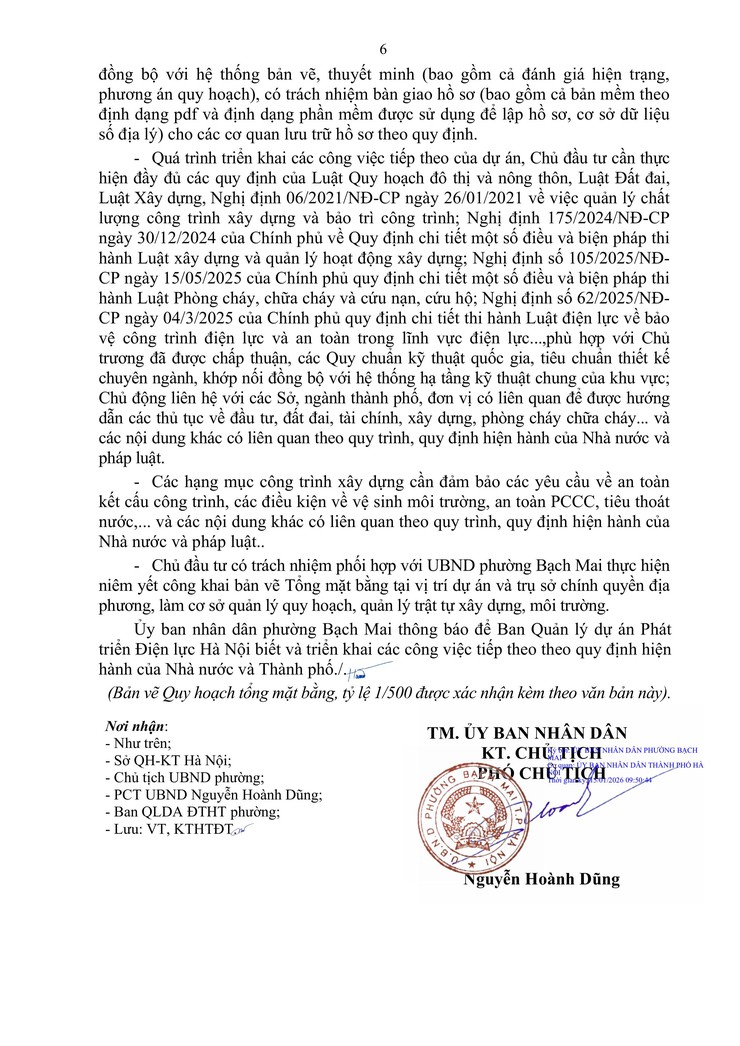 Công văn số 83/UBND-KTHTĐT ngày 15/01/2026 của UBND phường Bạch Mai về việc chấp thuận Quy hoạch tổng mặt bằng, tỷ lệ 1/500 dự án: Cải tạo trạm biến áp 110kV E1.22 Thanh Nhàn thành trạm GIS- Ảnh 6.