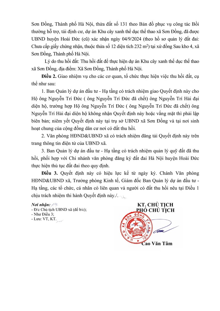 Quyết định thu hồi đất để thực hiện dự án: Khu cây xanh thể dục thể thao xã Sơn Đồng, tại xã Sơn Đồng, thành phố Hà Nội- Ảnh 14.