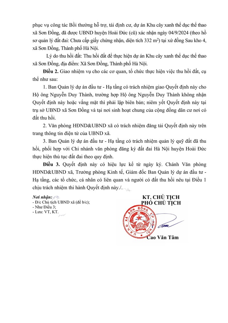 Quyết định thu hồi đất để thực hiện dự án: Khu cây xanh thể dục thể thao xã Sơn Đồng, tại xã Sơn Đồng, thành phố Hà Nội- Ảnh 16.