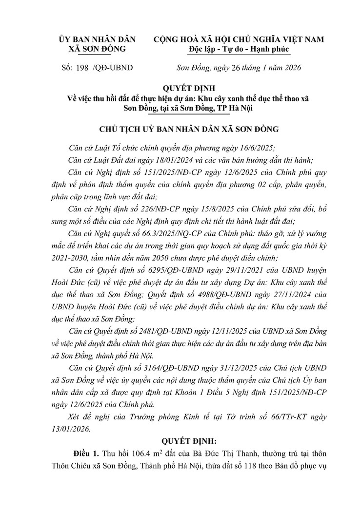 Quyết định thu hồi đất để thực hiện dự án: Khu cây xanh thể dục thể thao xã Sơn Đồng, tại xã Sơn Đồng, thành phố Hà Nội- Ảnh 17.