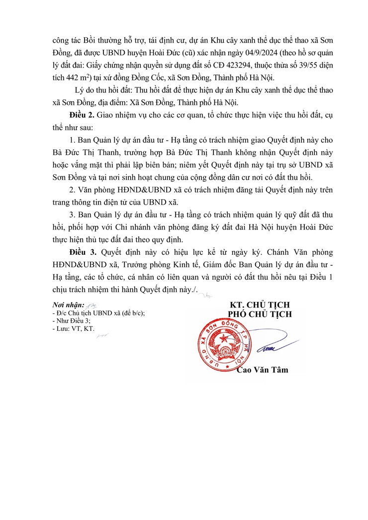 Quyết định thu hồi đất để thực hiện dự án: Khu cây xanh thể dục thể thao xã Sơn Đồng, tại xã Sơn Đồng, thành phố Hà Nội- Ảnh 18.