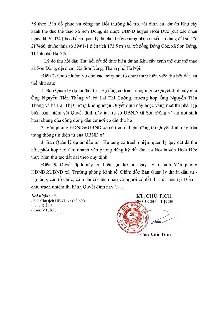 Quyết định thu hồi đất để thực hiện dự án: Khu cây xanh thể dục thể thao xã Sơn Đồng, tại xã Sơn Đồng, thành phố Hà Nội- Ảnh 20.
