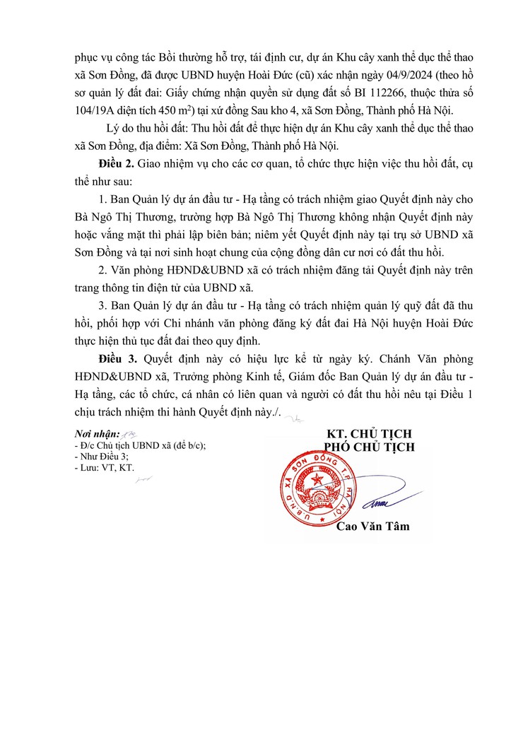 Quyết định thu hồi đất để thực hiện dự án: Khu cây xanh thể dục thể thao xã Sơn Đồng, tại xã Sơn Đồng, thành phố Hà Nội- Ảnh 22.