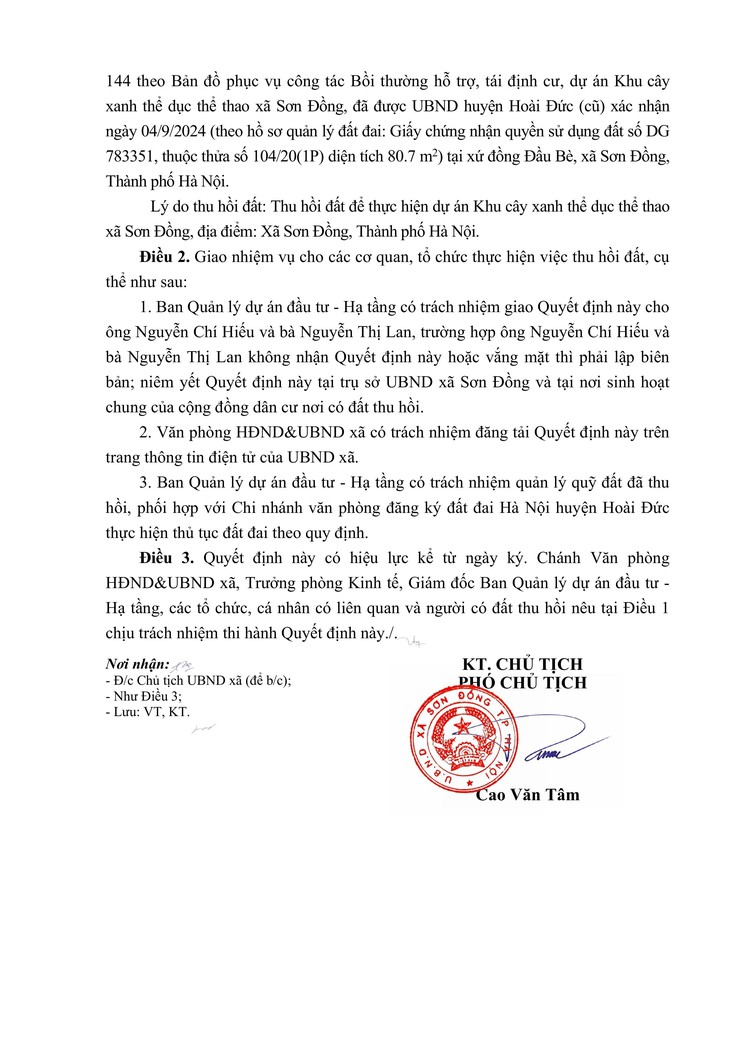 Quyết định thu hồi đất để thực hiện dự án: Khu cây xanh thể dục thể thao xã Sơn Đồng, tại xã Sơn Đồng, thành phố Hà Nội- Ảnh 28.