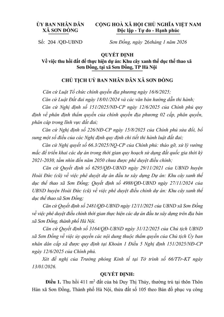 Quyết định thu hồi đất để thực hiện dự án: Khu cây xanh thể dục thể thao xã Sơn Đồng, tại xã Sơn Đồng, thành phố Hà Nội- Ảnh 29.