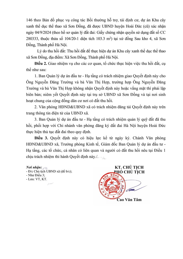 Quyết định thu hồi đất để thực hiện dự án: Khu cây xanh thể dục thể thao xã Sơn Đồng, tại xã Sơn Đồng, thành phố Hà Nội- Ảnh 8.
