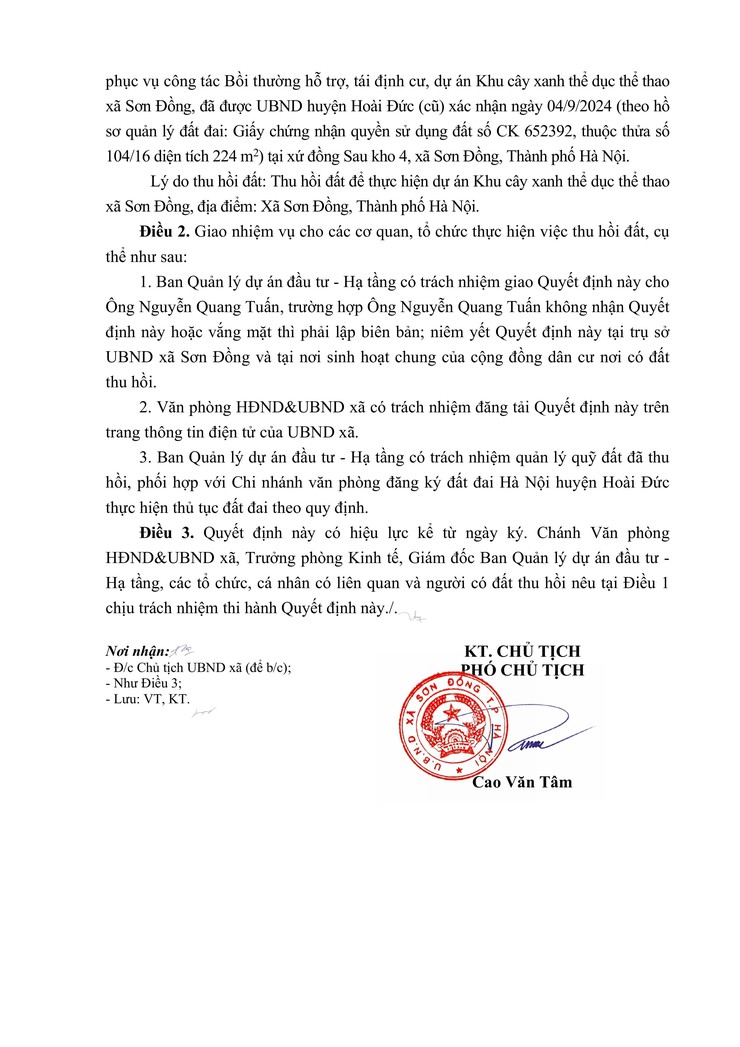 Quyết định thu hồi đất để thực hiện dự án: Khu cây xanh thể dục thể thao xã Sơn Đồng, tại xã Sơn Đồng, thành phố Hà Nội- Ảnh 10.