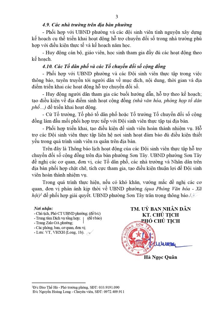 Thông báo Lịch hoạt động của các Đội sinh viên thực tập hỗ trợ Chuyển đổi số cộng đồng trên địa bàn phường Sơn Tây- Ảnh 3.