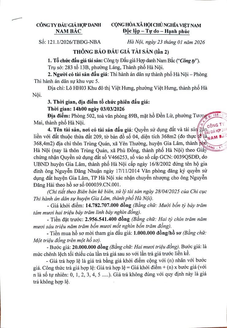 Thông báo đấu giá tài sản (lần 2)- Ảnh 1.