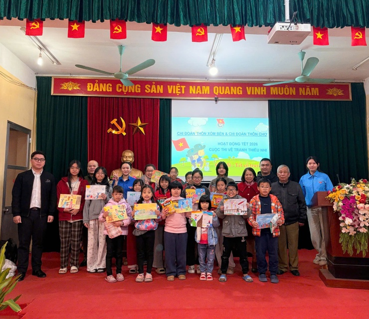 CHI ĐOÀN THÔN XÓM BẾN VÀ CHI ĐOÀN THÔN CHỢ TỔ CHỨC CUỘC THI VẼ TRANH THIẾU NHI CHÀO XUÂN 2026- Ảnh 10.