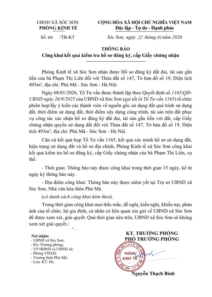 THÔNG BÁO công khai kết quả kiểm tra hồ sơ đăng ký, cấp Giấy chứng nhận- Ảnh 1.