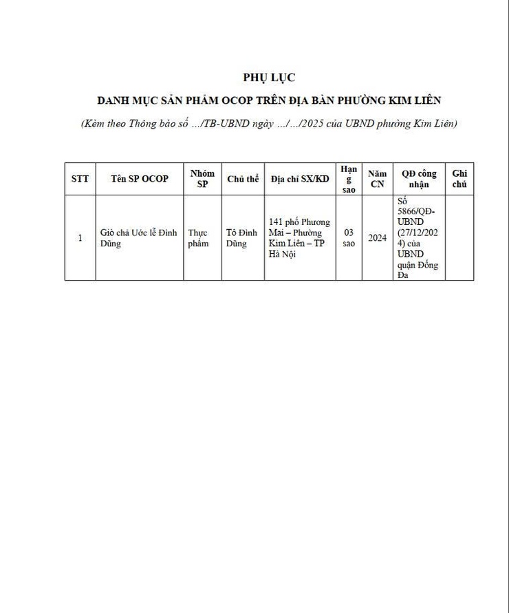 Phường Kim Liên: thông báo về việc công khai danh mục sản phẩm OCOP trên địa bàn phường Kim Liên- Ảnh 3.