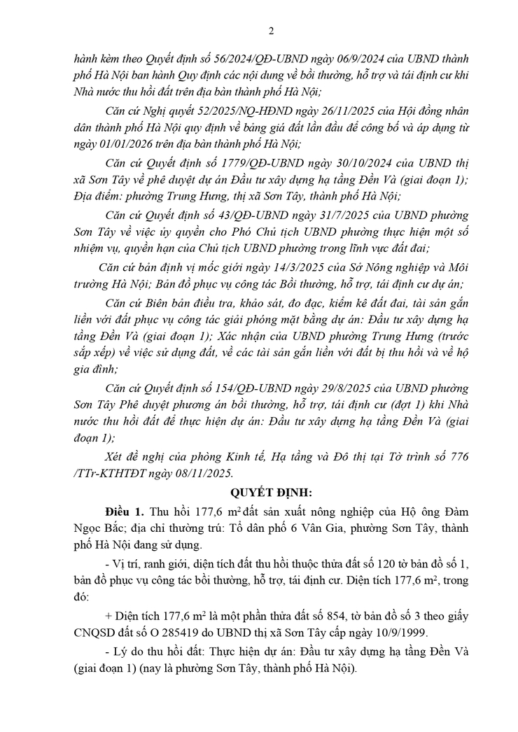 Thông báo công khai Quyết định thu hồi đất để thực hiện Dự án (hộ ông Đàm Ngọc Bắc - Tổ dân phố 6 Vân Gia)- Ảnh 2.