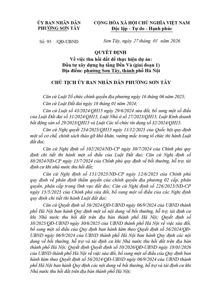 Thông báo công khai Quyết định thu hồi đất để thực hiện Dự án (hộ ông Chu Văn Chức- Tổ dân phố 6 Vân Gia)- Ảnh 1.
