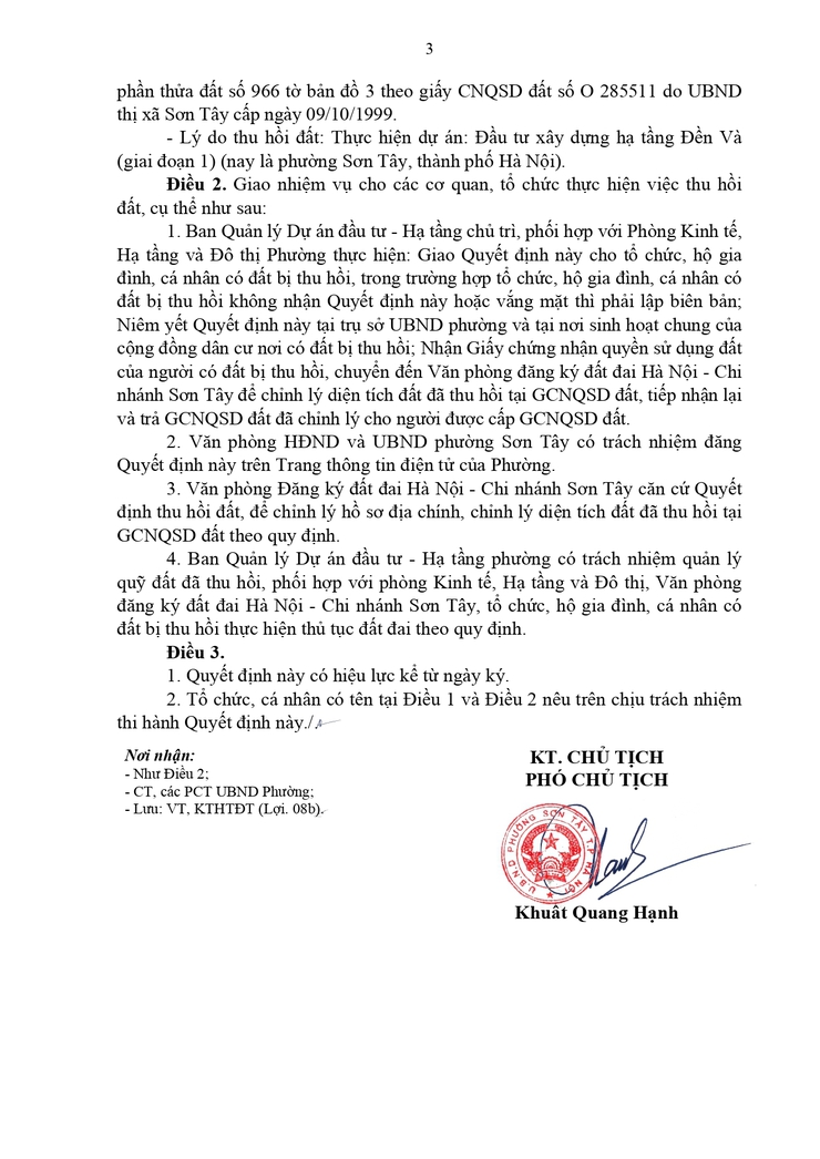 Thông báo công khai Quyết định thu hồi đất để thực hiện Dự án (Đại diện bà Nguyễn Thị Hà- Tổ dân phố 6 Vân Gia)- Ảnh 3.
