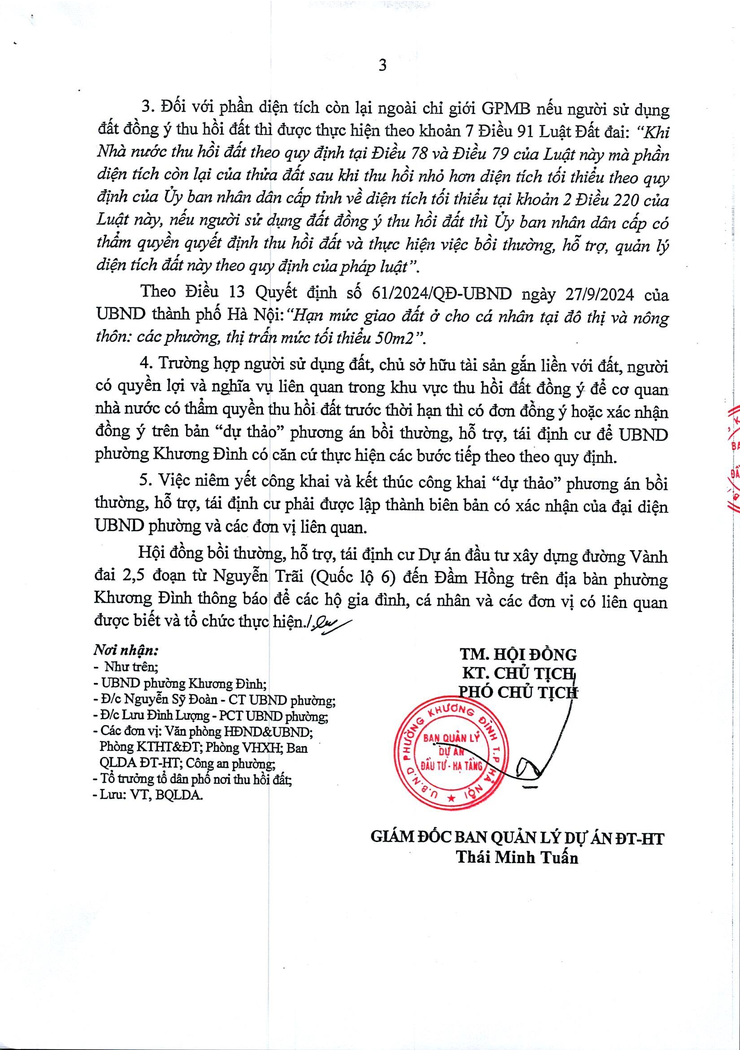 Thông báo: Niêm yết công khai, tổ chức lấy ý kiến phương án bồi thường, hỗ trợ, tái định cư để thực hiện Dự án đầu tư xây dựng đường Vành đai 2,5 trên địa bàn phường- Ảnh 3.