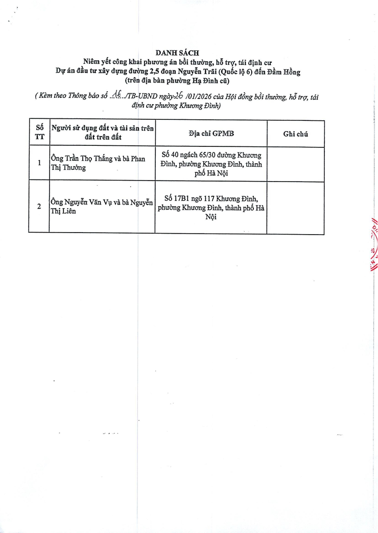 Thông báo: Niêm yết công khai, tổ chức lấy ý kiến phương án bồi thường, hỗ trợ, tái định cư để thực hiện Dự án đầu tư xây dựng đường Vành đai 2,5 trên địa bàn phường- Ảnh 9.