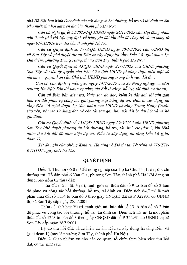 Thông báo công khai Quyết định thu hồi đất để thực hiện Dự án (hộ bà Chu Thị Liên - Tổ dân phố 6 Vân Gia)

- Ảnh 2.