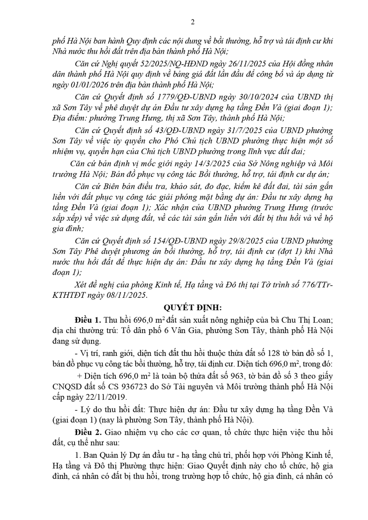 Thông báo công khai Quyết định thu hồi đất để thực hiện Dự án (hộ bà Chu Thị Loan - Tổ dân phố 6 Vân Gia)

- Ảnh 2.