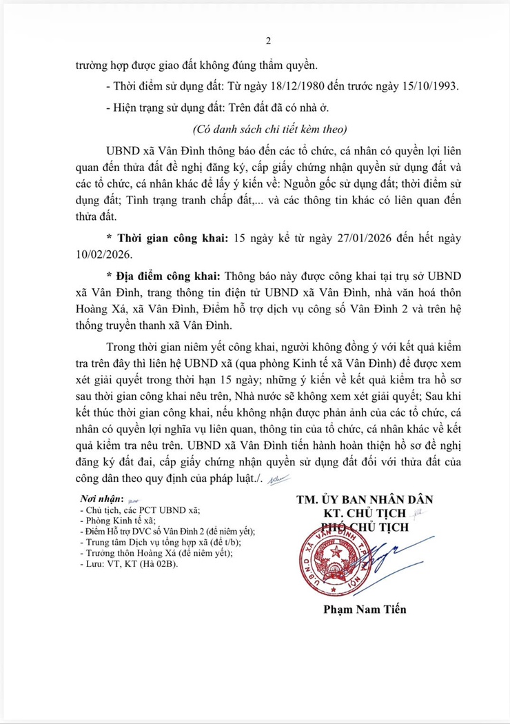 Thông báo về việc niêm yết công khai hồ sơ đăng ký đất đai, cấp giấy chứng nhận quyền sử dụng đất- Ảnh 2.