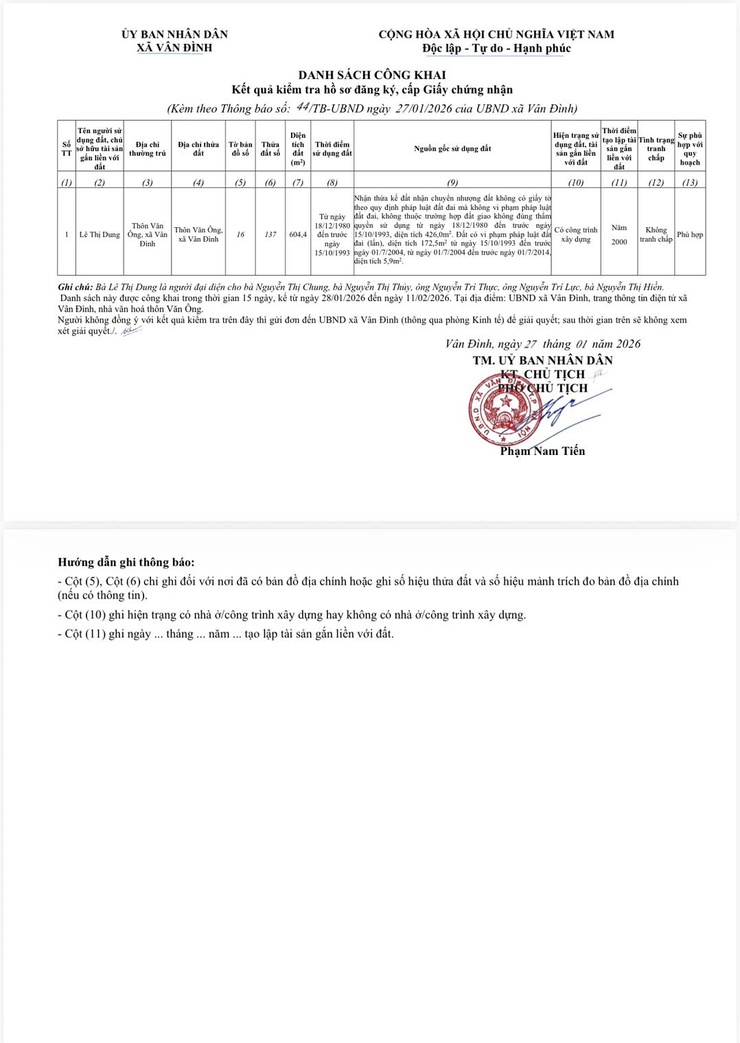 Thông báo về việc niêm yết công khai hồ sơ đăng ký đất đai, cấp giấy chứng nhận quyền sử dụng đất- Ảnh 3.