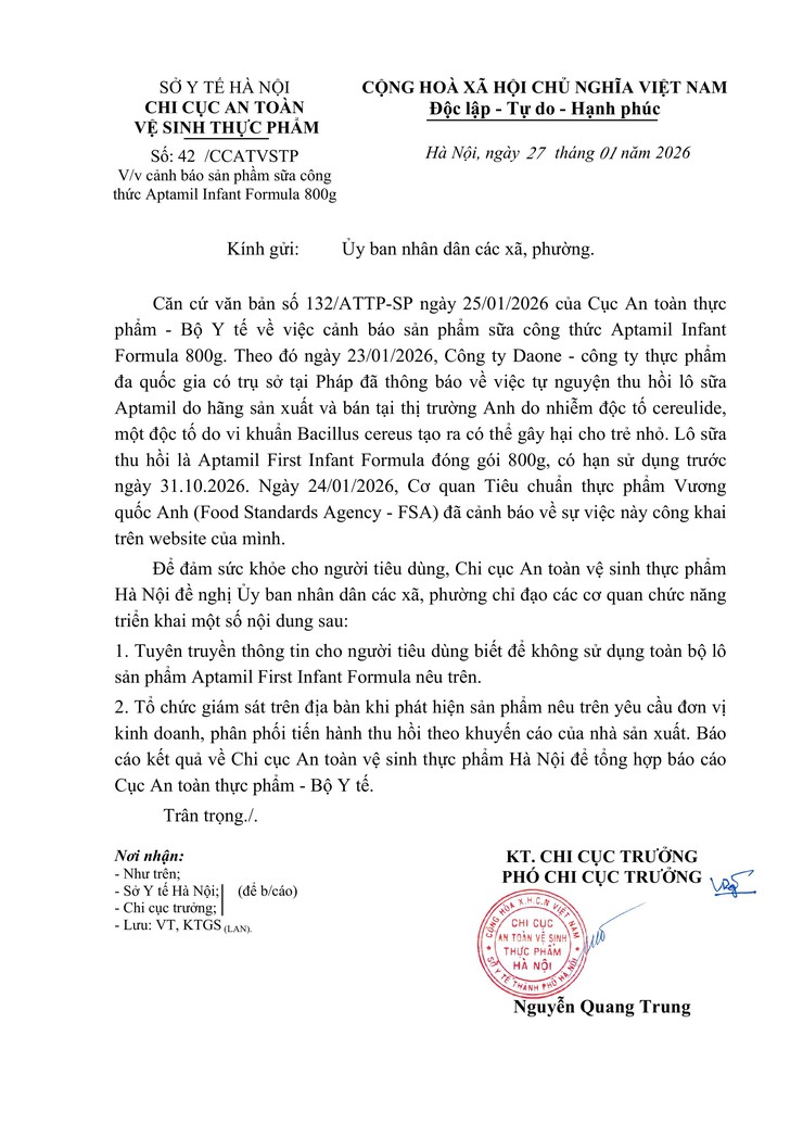 Cảnh báo sản phầm sữa công thức Aptamil Infant Formula 800g- Ảnh 1.