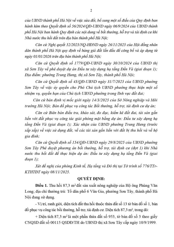 Thông báo công khai Quyết định thu hồi đất để thực hiện Dự án (hộ ông Phùng Văn Long - Tổ dân phố 6 Vân Gia)

- Ảnh 2.