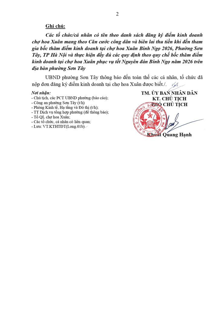 Thông báo công khai Thời gian bốc thăm điểm kinh doanh tại chợ hoa Xuân Bính Ngọ 2026 phường Sơn Tây- Ảnh 2.