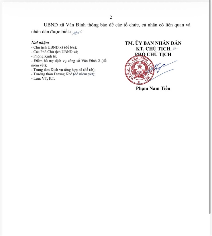 Thông báo V/v Công khai hồ sơ mất Giấy chứng nhận quyền sử dụng đất, quyền sở hữu nhà ở và tài sản khác gắn liền với đất của hộ bà Trần Thị Miền,địa chỉ tại thôn Dương Khê, xã Vân Đình- Ảnh 2.