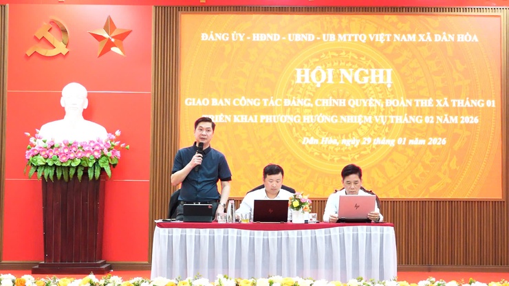 HỘI NGHỊ GIAO BAN CÔNG TÁC ĐẢNG, CHÍNH QUYỀN, ĐOÀN THỂ XÃ DÂN HÒA THÁNG 01/2026:
ĐÁNH GIÁ TOÀN DIỆN KẾT QUẢ, QUYẾT LIỆT TRIỂN KHAI NHIỆM VỤ THÁNG 02- Ảnh 9.