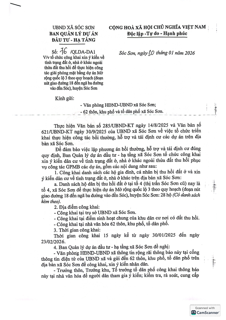 CÔNG KHAI DANH SÁCH HỘ GIA ĐÌNH, CÁ NHÂN BỊ THU HỒI ĐẤT Ở VÀ XIN Ý KIẾN DÂN CƯ VỀ TÌNH TRẠNG ĐẤT Ở, NHÀ Ở KHÁC- Ảnh 1.