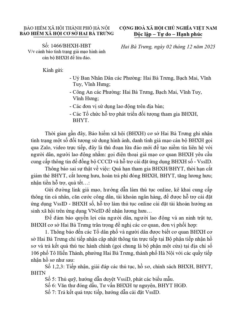 Cảnh báo tình trạng giả mạo hình ảnh cán bộ Bảo hiểm xã hội để lừa đảo.- Ảnh 1.