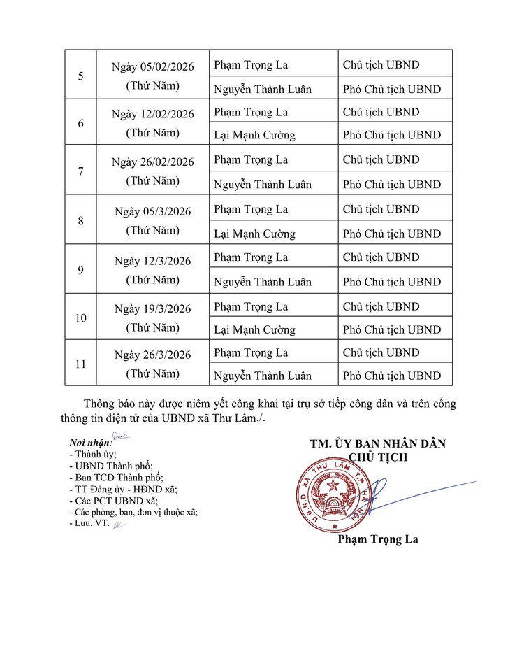 THÔNG BÁO LỊCH TIẾP CÔNG DÂN ĐỊNH KỲ CỦA CHỦ TỊCH UBND XÃ THƯ LÂM QUÝ I NĂM 2026- Ảnh 2.