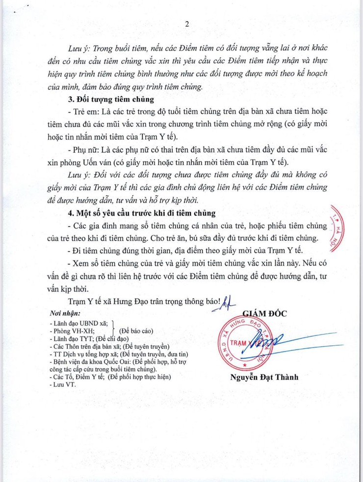 THÔNG BÁO
Về việc Tổ chức các buổi tiêm chủng thường xuyên trên địa bàn xã Hưng Đạo tháng 01 năm 2026- Ảnh 2.