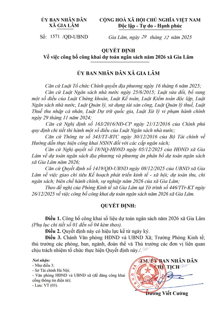 Công bố công khai dự toán ngân sách năm 2026 xã Gia Lâm - Ảnh 1.