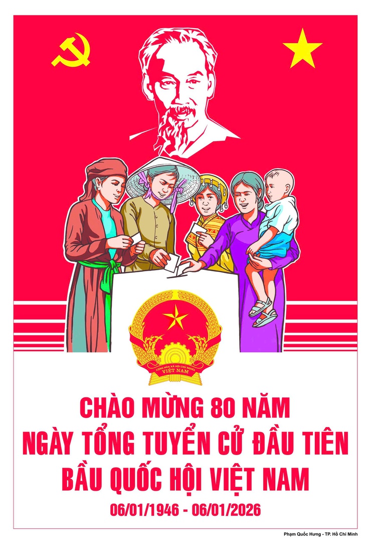 Tuyển tập tranh cổ động kỷ niệm 80 năm Ngày Tổng tuyển cử đầu tiên bầu Quốc hội Việt Nam (06/01/1946 - 06/01/2026)- Ảnh 6.