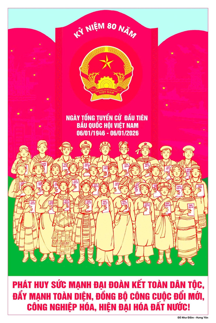 Tuyển tập tranh cổ động kỷ niệm 80 năm Ngày Tổng tuyển cử đầu tiên bầu Quốc hội Việt Nam (06/01/1946 - 06/01/2026)- Ảnh 7.