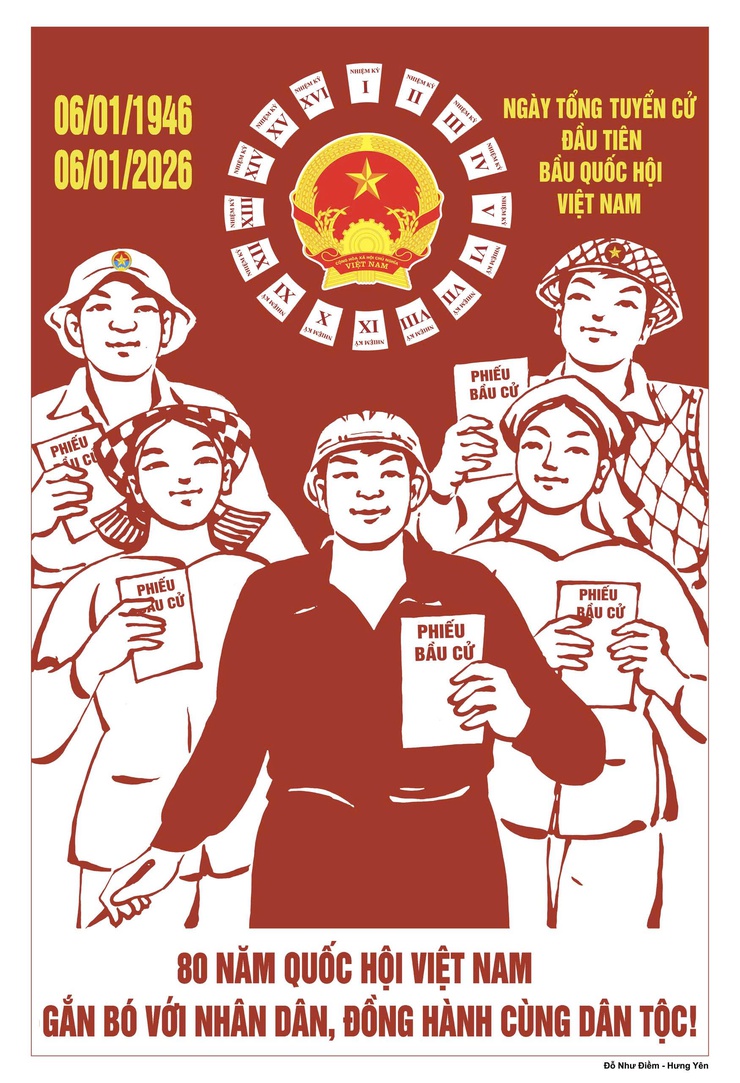 Tuyển tập tranh cổ động kỷ niệm 80 năm Ngày Tổng tuyển cử đầu tiên bầu Quốc hội Việt Nam (06/01/1946 - 06/01/2026)- Ảnh 12.