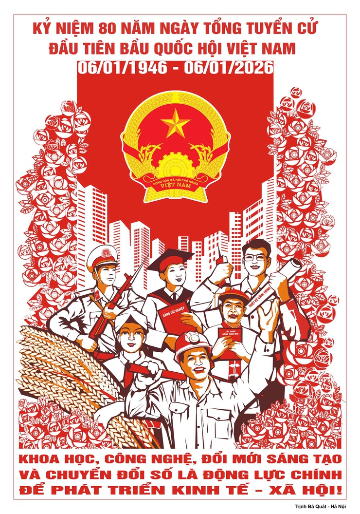 Tuyển tập tranh cổ động kỷ niệm 80 năm Ngày Tổng tuyển cử đầu tiên bầu Quốc hội Việt Nam (06/01/1946 - 06/01/2026)- Ảnh 13.